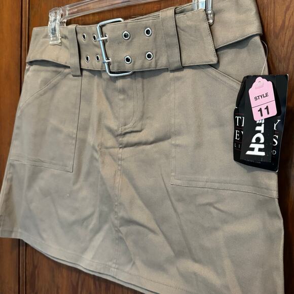 Vintage Deadstock Tracey Evans Limited Stretch Belted Mini Skirt Khaki Y2K 11 - Picture 2 of 6